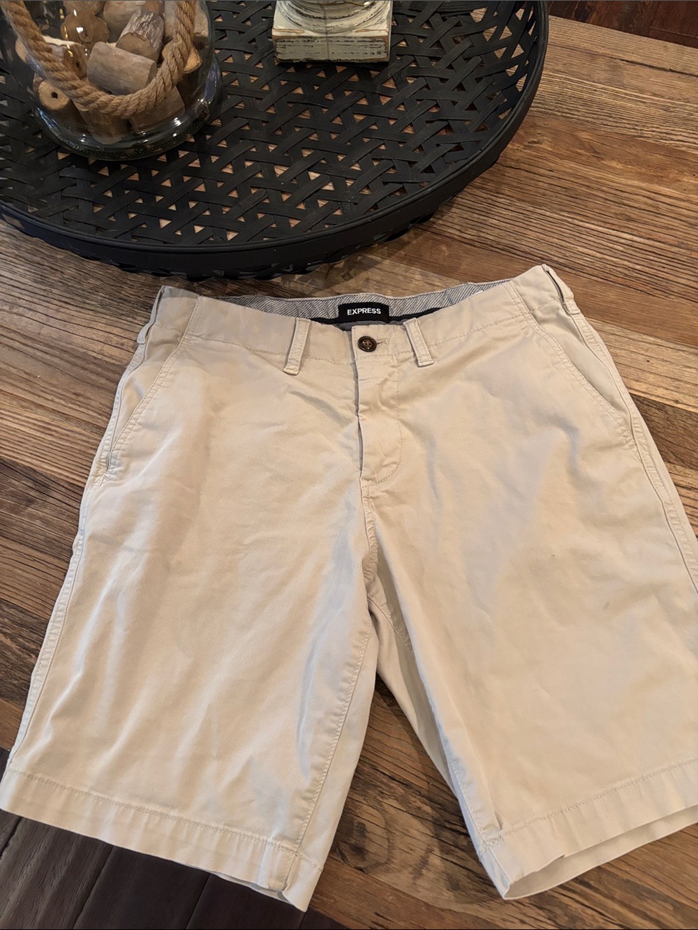 Express Men's Tan Flat-Front Chino Shorts